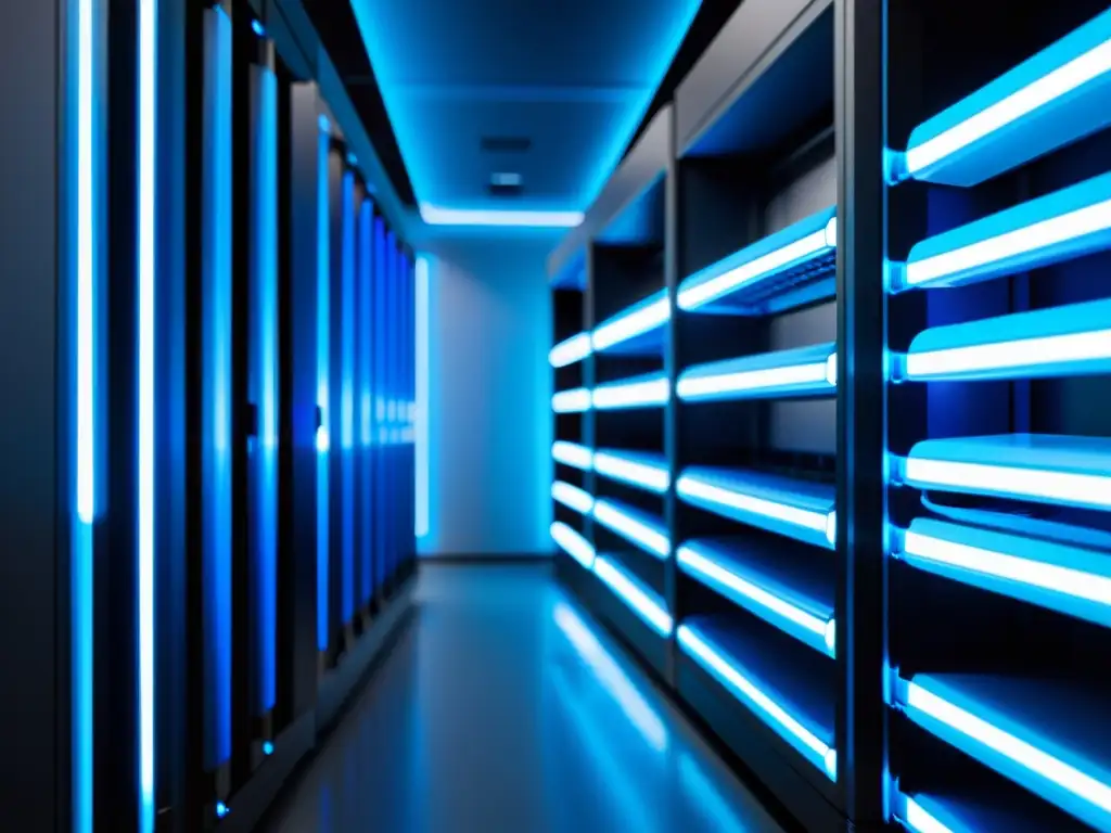 Conexión de alta velocidad en centro de datos futurista Conexión de alta velocidad en centro de datos futurista, transmitiendo eficiencia y tecnología de vanguardia con Velocidad alojamiento Magento