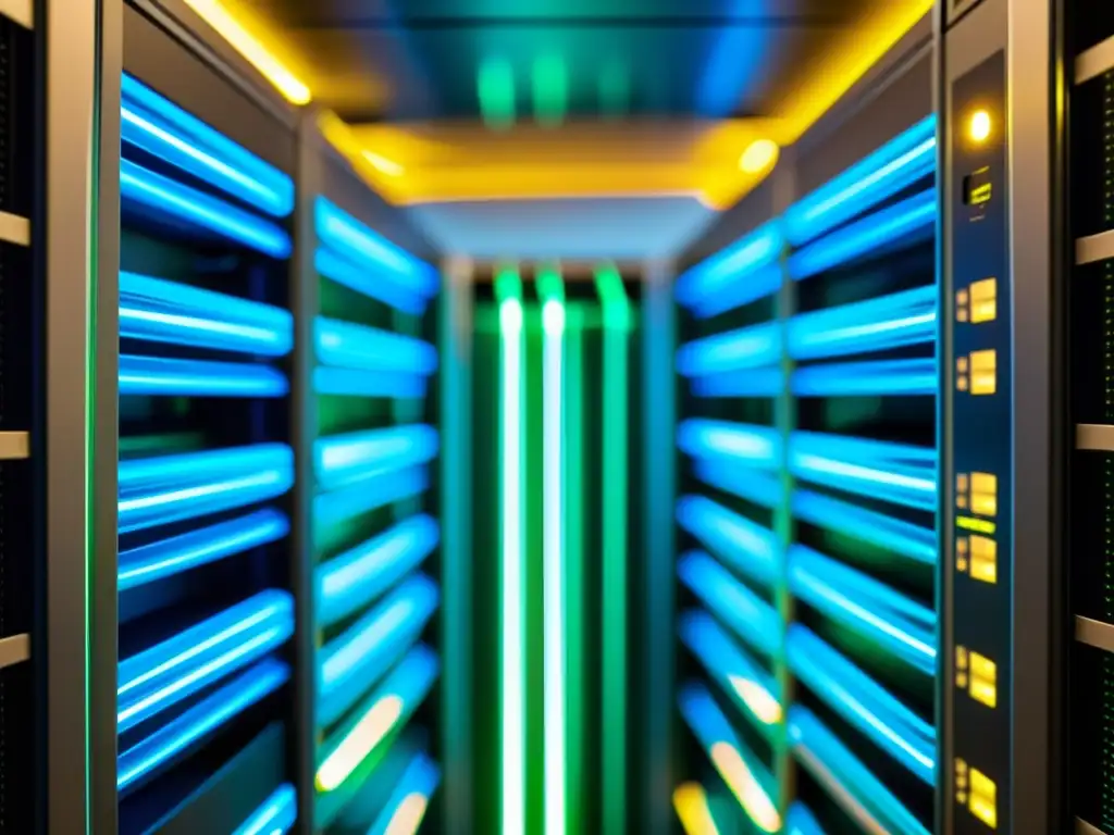 Conexión ultrarrápida: cables de transferencia de datos en servidor moderno Conexión de alta velocidad en servidor moderno