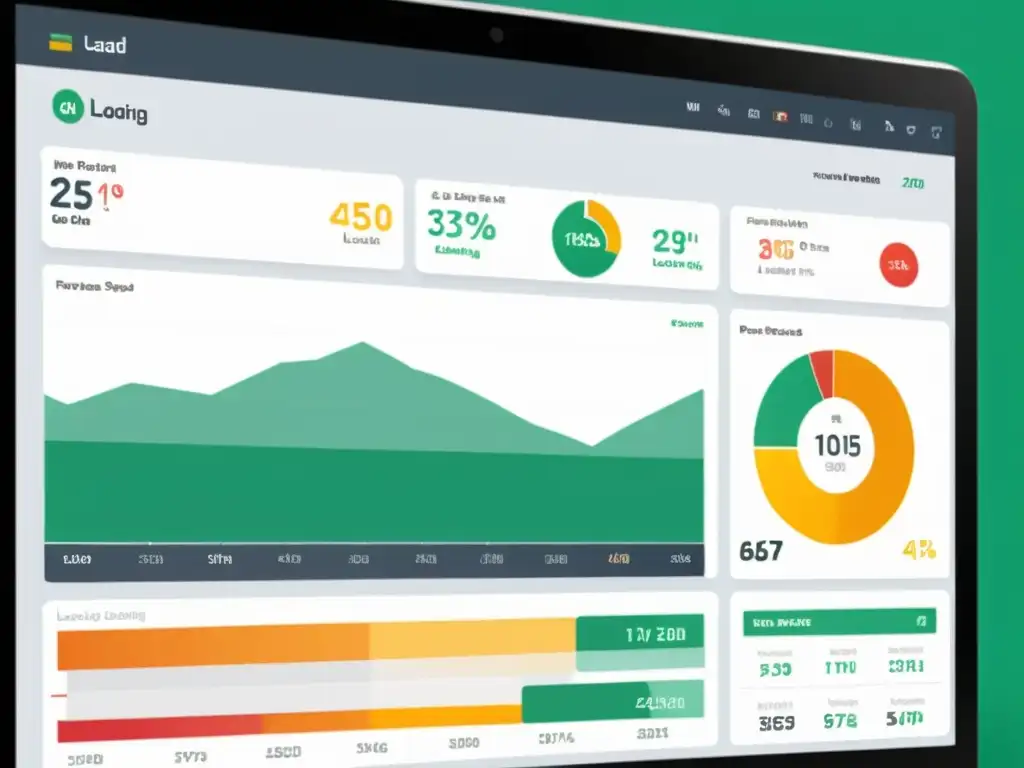 Panel de control de PrestaShop: métricas de velocidad de carga Captura de pantalla de un elegante panel de control de PrestaShop con gráficos coloridos que ilustran métricas de velocidad de carga