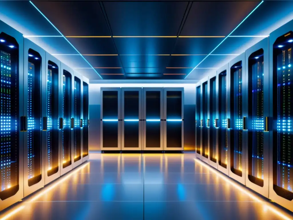 Centro de Datos Futurista de Alta Tecnología Un centro de datos futurista y seguro con servidores y sistemas de enfriamiento avanzados