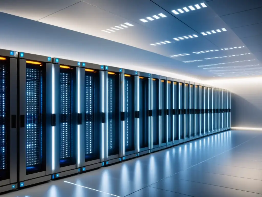 Centro de datos moderno y eficiente con servidores SSD organizados Un centro de datos moderno y eficiente con servidores SSD organizados y energéticamente eficientes