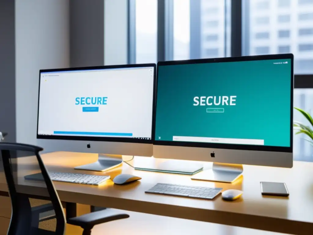 Transferencia segura de archivos: FTPS y SFTP en acción Comparativa FTPS vs SFTP: Dos pantallas muestran transferencias seguras de archivos en un entorno profesional y minimalista