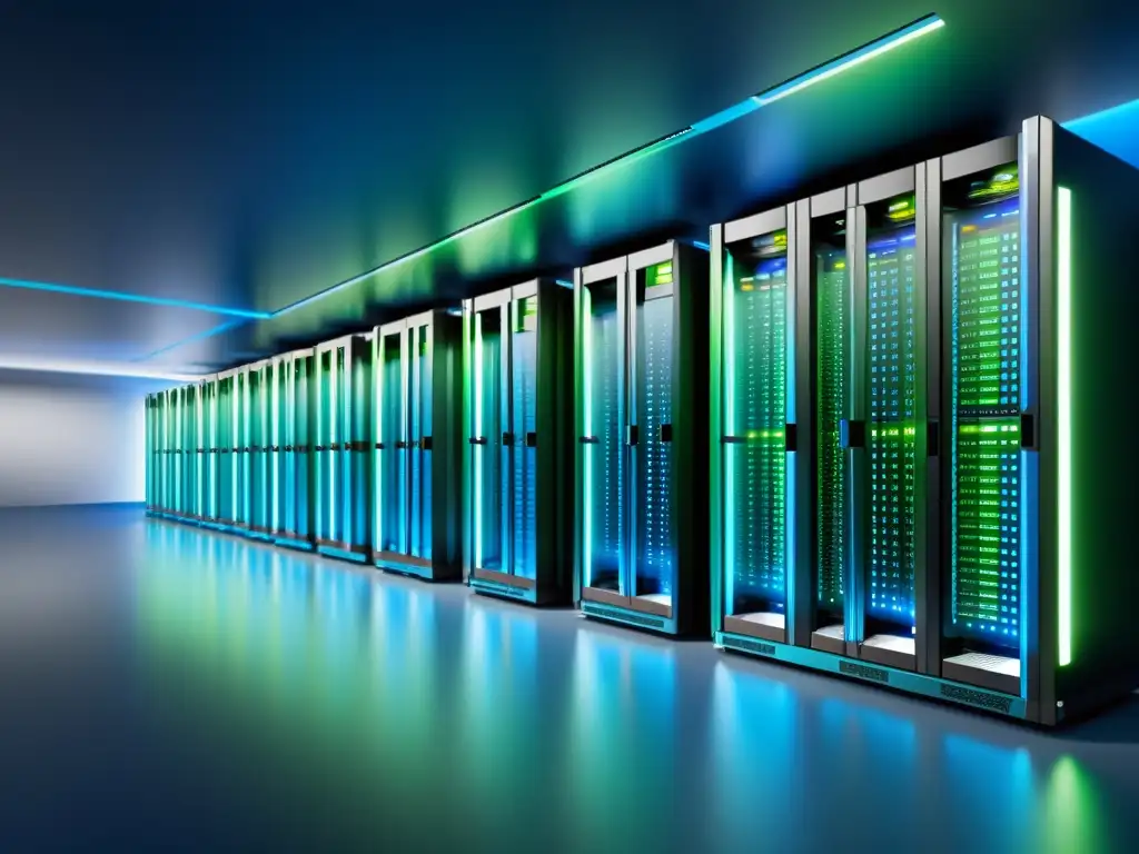 Red de servidores de alta tecnología: Eficiencia y fiabilidad en hosting Compleja red de servidores interconectados con diseño moderno, transmite innovación y eficiencia en tendencias precios mercado hosting