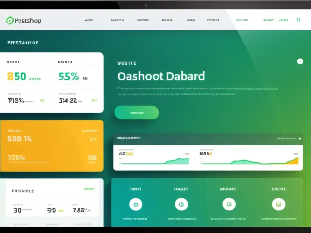 Dashboard PrestaShop: Velocidad y Elegancia Un dashboard moderno de PrestaShop con diseño vibrante y eficiente, resaltando la Importancia de la velocidad en PrestaShop