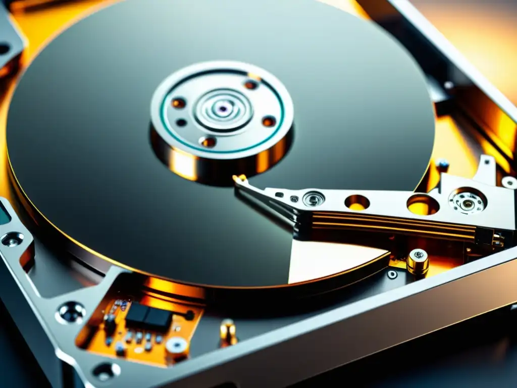 Detalles asombrosos de un disco duro de alta capacidad Detalle impresionante de un disco duro de alta capacidad, mostrando su tecnología sofisticada y precisión