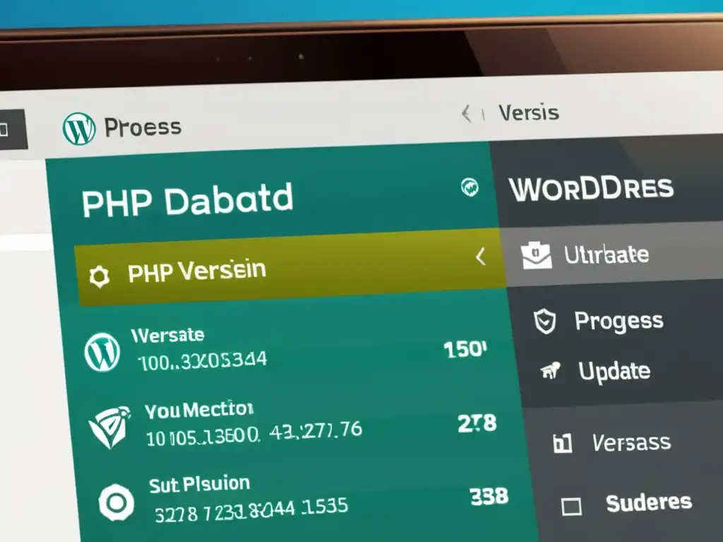 Actualización de PHP en WordPress: Detalles en Alta Resolución Detalle ultrarrealista de la actualización de PHP 8 en WordPress