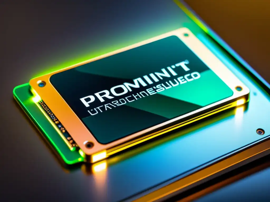 SSD de última generación: tecnología avanzada en alta resolución Detalle de vanguardia de un SSD, resalta su tecnología innovadora y componentes avanzados