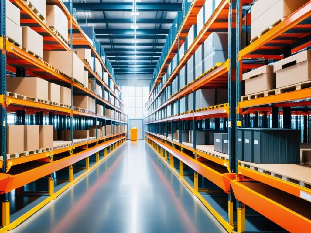Almacén de ecommerce moderno y eficiente Almacén de ecommerce moderno y eficiente, con estanterías organizadas y tecnología avanzada