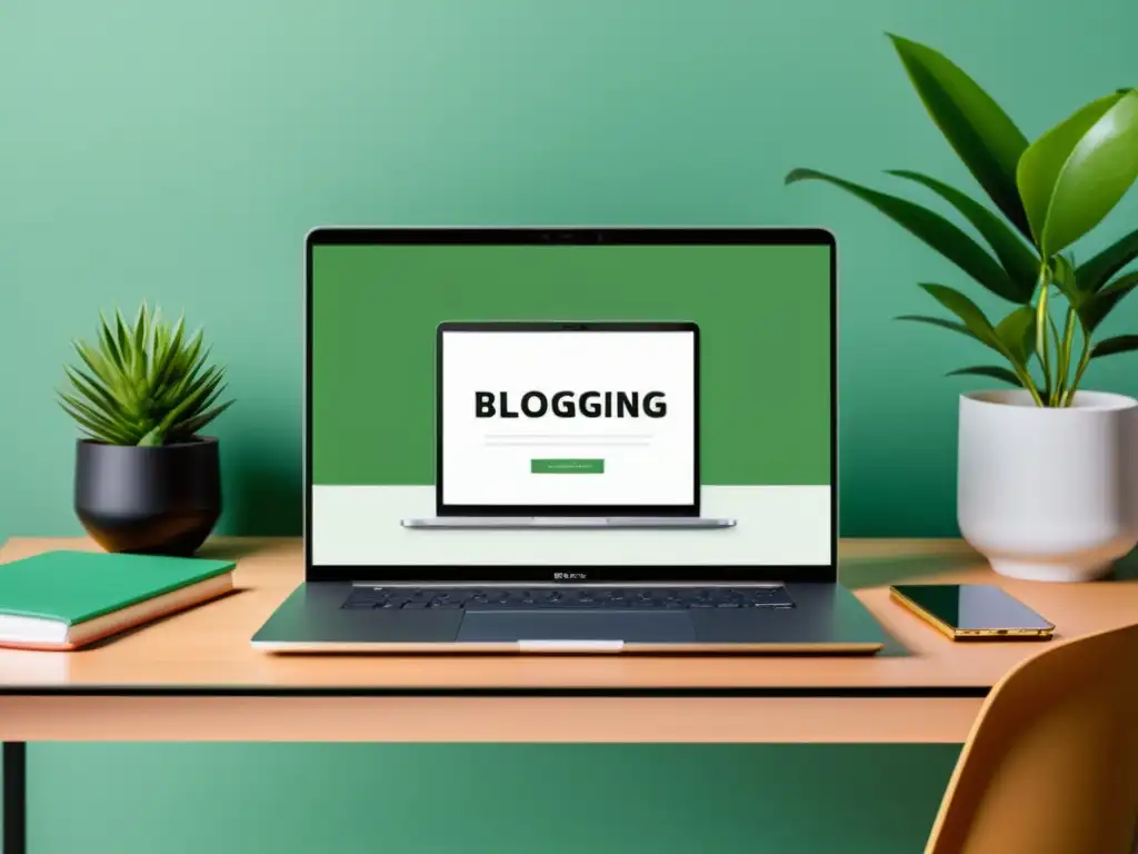 Espacio de trabajo para bloggers: profesional y creativo Un entorno de trabajo moderno y profesional para bloggers, con un diseño web vibrante y elegante