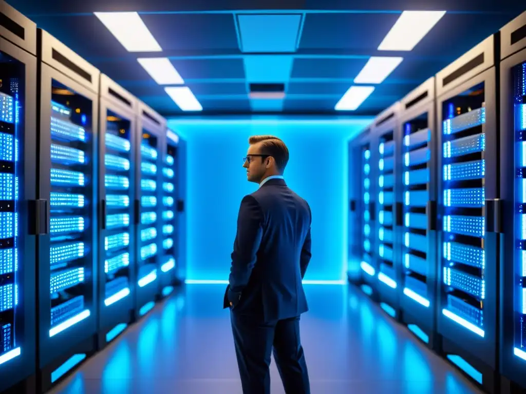 Sala de servidores futurista con tecnología de vanguardia Un futurista centro de servidores con tecnología ultramoderna, eficiencia y profesionalismo