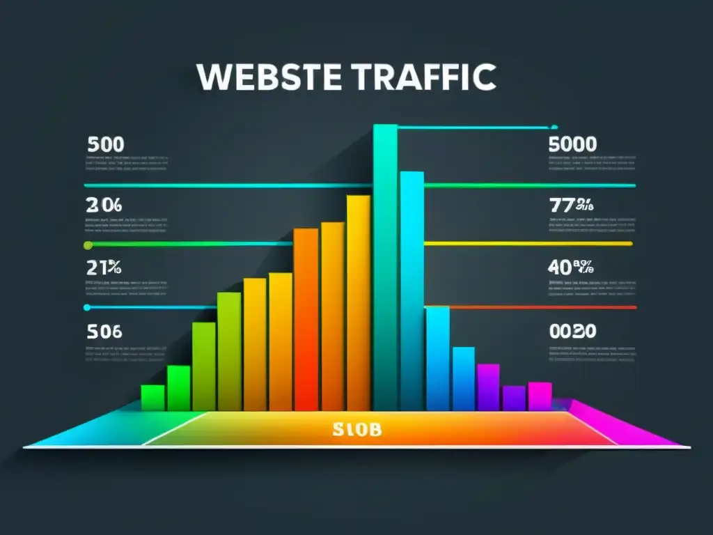 Gráfico de tráfico web: crecimiento vibrante y moderno Gráfico moderno y vibrante que muestra el crecimiento del tráfico del sitio web con etiquetas claras, evocando progreso y éxito