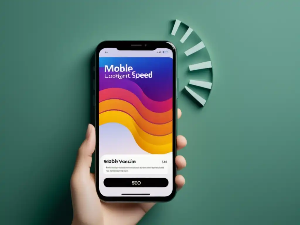 Optimización móvil exitosa: carga rápida y contenido atractivo en smartphone Imagen de un smartphone mostrando una web móvil con carga ultrarrápida y contenido atractivo