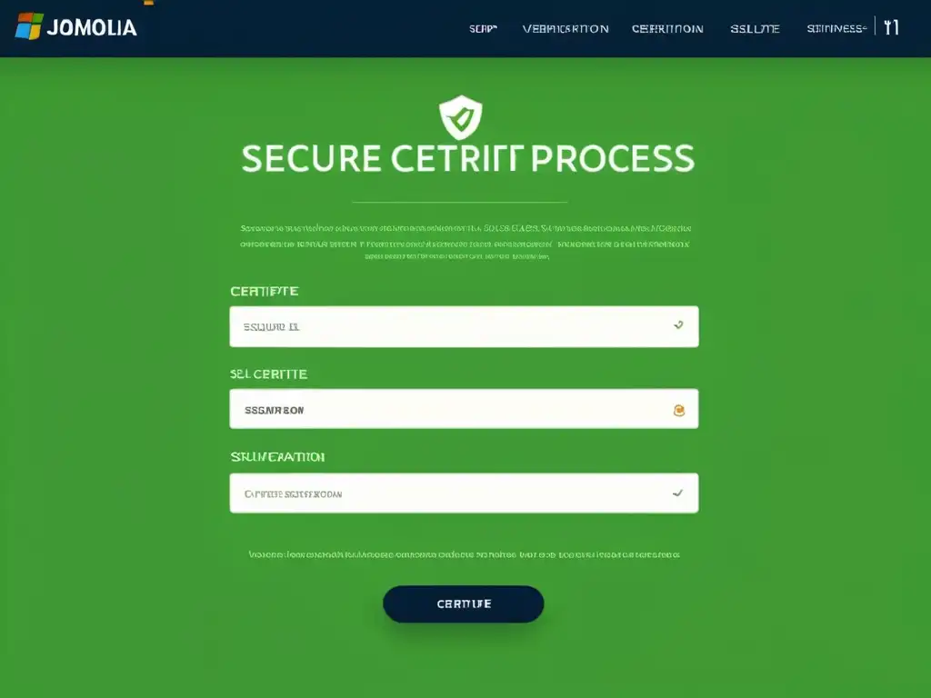 Interfaz Joomla moderna con SSL para verificación de seguridad Influencia certificados SSL Joomla: Imagen de interfaz web moderna y segura con verificación de SSL y formulario de datos confidenciales