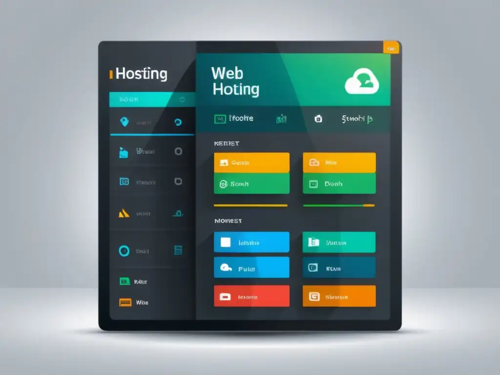 Panel de control de hosting web: diseño moderno y eficiente Interfaz moderna y minimalista para el mejor alojamiento web económico calidad, con colores vibrantes e iconos intuitivos