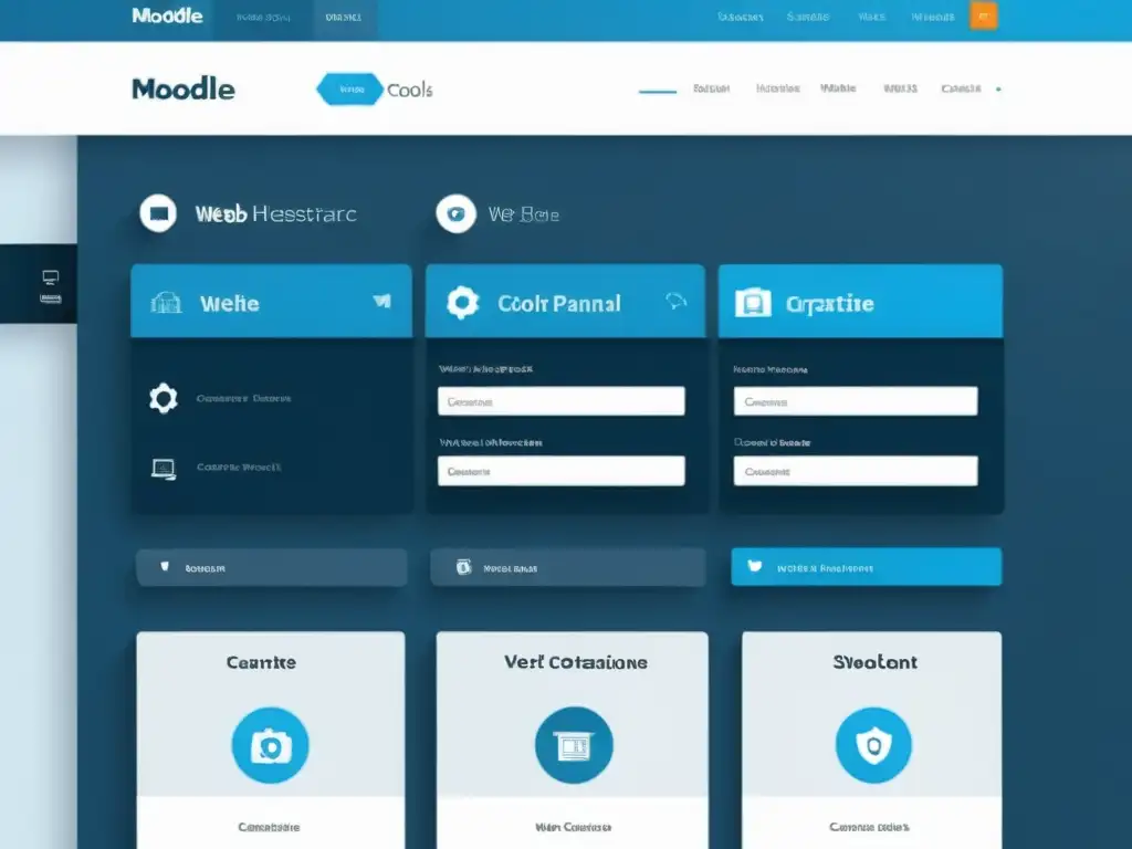 Panel de control de hosting web para Moodle: diseño moderno y elegante Interfaz moderna y minimalista de panel de control de web hosting para Moodle educativo