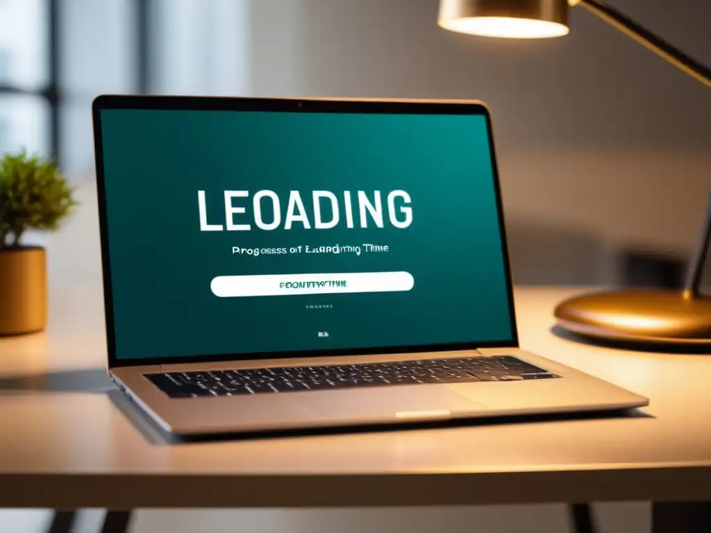 Latencia web: Impacto frustrante en un entorno moderno Un laptop moderno muestra la lentitud de carga de un sitio web, con impacto de la latencia en hosting