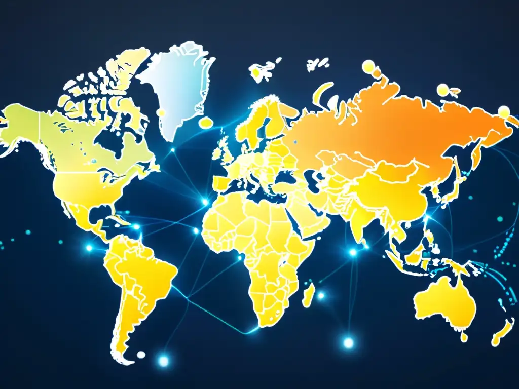 Mapa global de servidores: Infraestructura interconectada para SEO Mapa global detallado con localizaciones de servidores, destacando la red interconectada que impulsa la localización del servidor, SEO y la velocidad de carga del sitio web