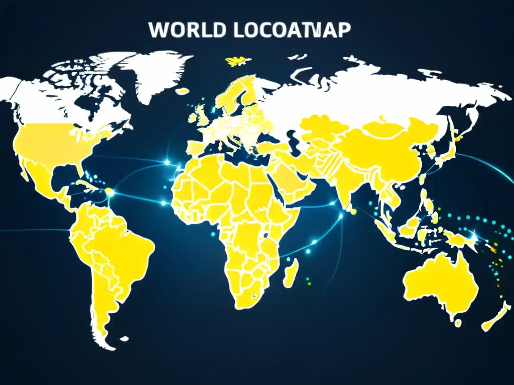 Mapa mundial con servidores destacados y velocidad de carga Mapa del mundo con ubicaciones de servidores destacadas y visualizaciones de velocidad en PrestaShop
