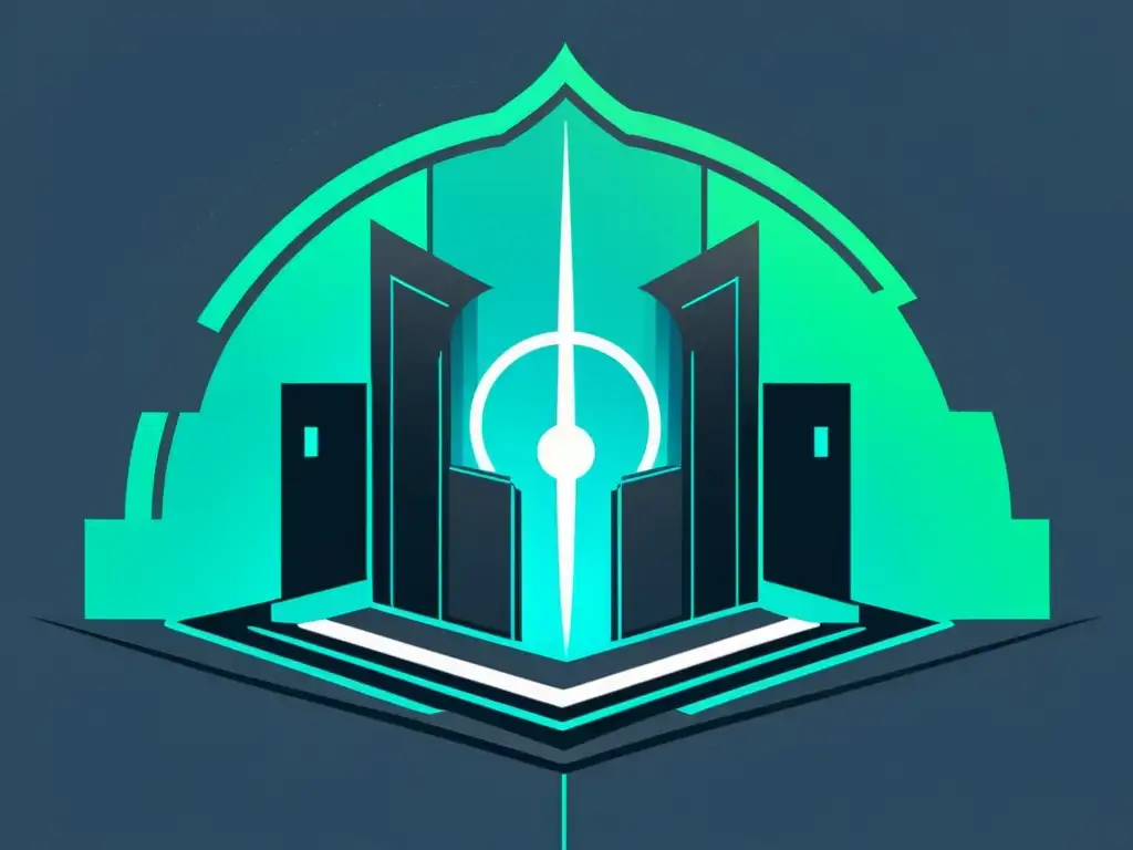 Fortaleza digital: protección avanzada y tecnología futurista Un moderno y futurista ilustración de una fortaleza digital protegida por un campo de fuerza brillante, rodeada de flujos de datos