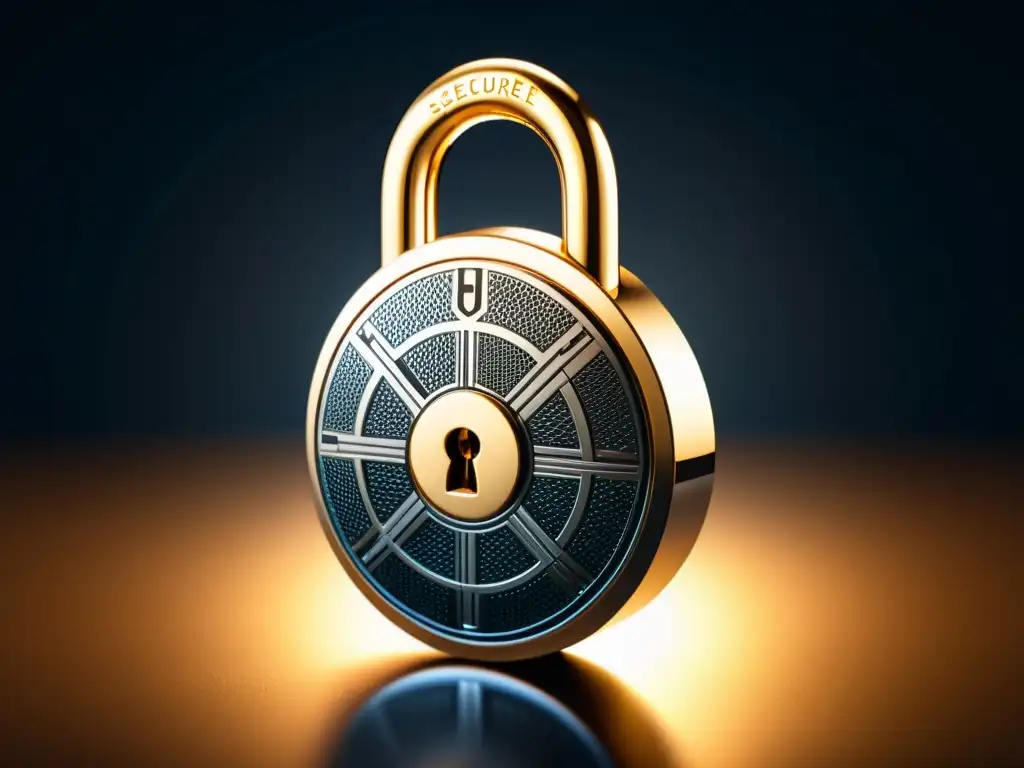 Cerradura digital futurista: detalle en alta definición Padlock futurista con influencia certificados SSL Joomla, detalle y moderna sofisticación en fondo oscuro iluminado