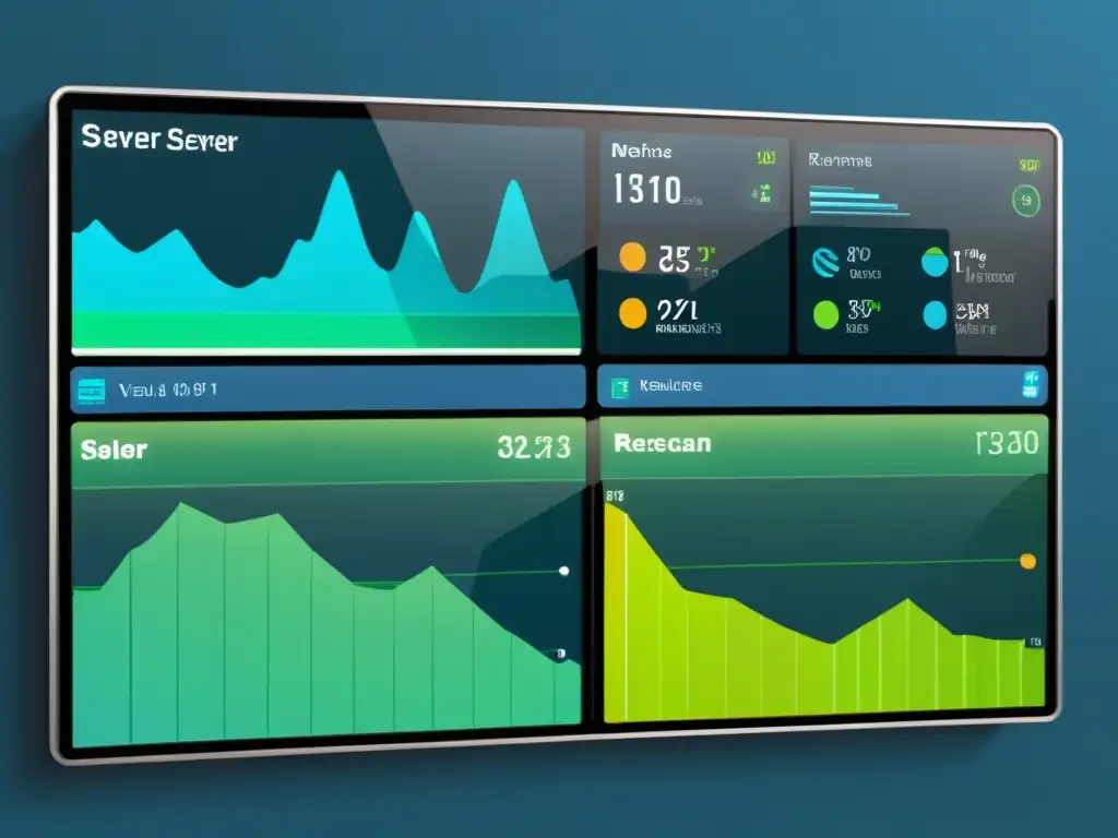 Panel de control moderno y minimalista con métricas de rendimiento en tiempo real en gráficos dinámicos