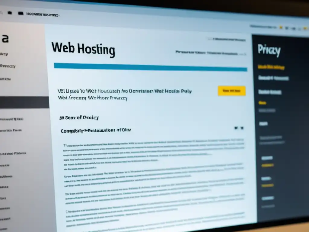 Política de privacidad de web hosting: detallada y compleja Interpretando políticas privacidad hosting web: Pantalla detallada muestra complejidad de políticas de privacidad de hosting web