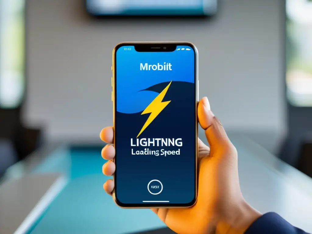 Optimización web móvil: Velocidad y profesionalismo Profesional con smartphone muestra web rápida y atractiva