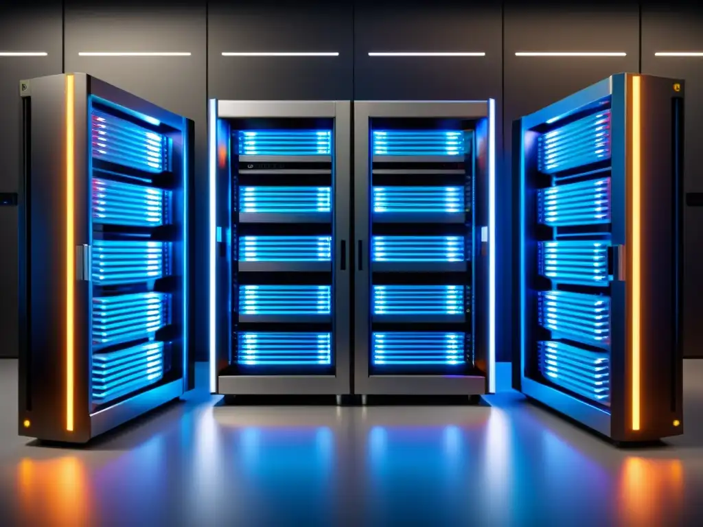 Potente servidor VPS en 8k: tecnología de vanguardia Un rack de servidores VPS moderno y elegante, con tecnología de vanguardia y alto rendimiento