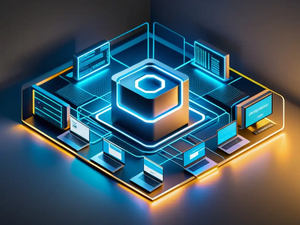 Servidores seguros y multidominio: protección avanzada Un servidor futurista protegido por certificados MultiDominio SSL, mostrando avanzada seguridad y perfecta integración
