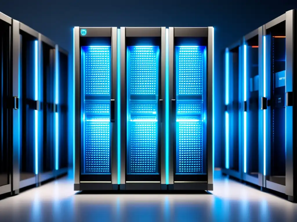 Data center de alta tecnología con múltiples dominios y seguridad avanzada Un servidor moderno y elegante con múltiples dominios y funciones de seguridad en un centro de datos de alta tecnología