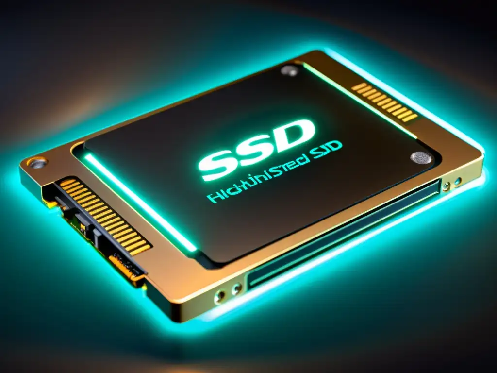 SSD de alta velocidad: tecnología futurista y sofisticación Un SSD de alta velocidad iluminado con tecnología futurista