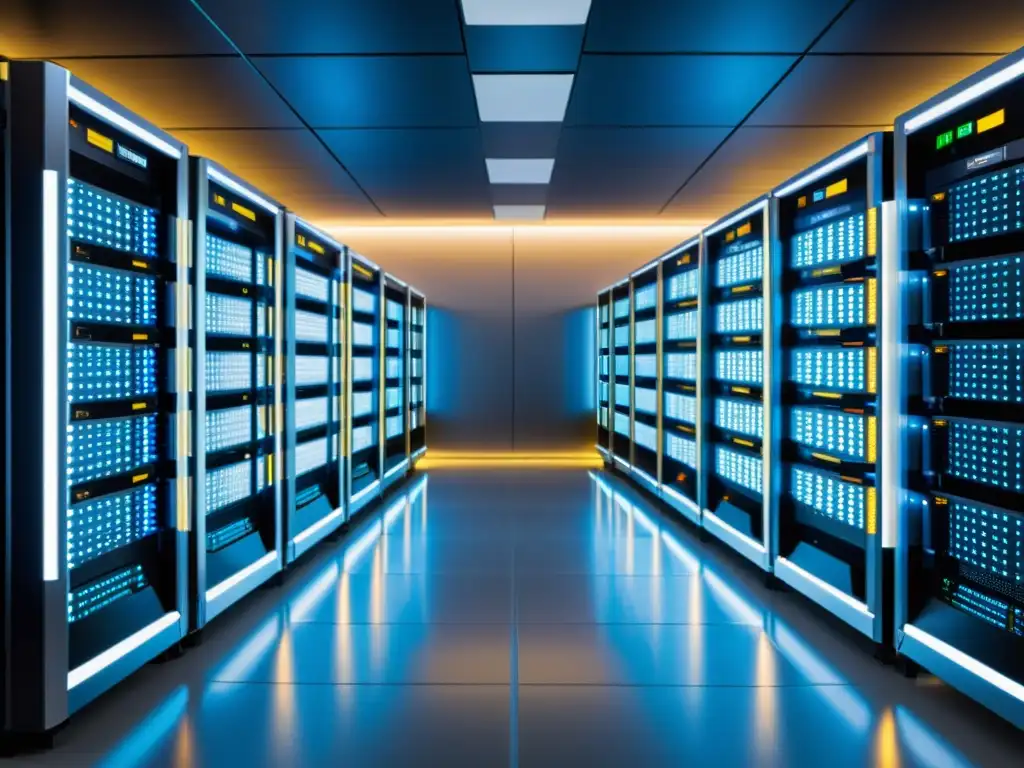 Infraestructura de CDN futurista para entrega de contenido Una visión futurista y eficiente de la infraestructura de entrega de contenido y experiencia del usuario, con servidores avanzados y luces brillantes