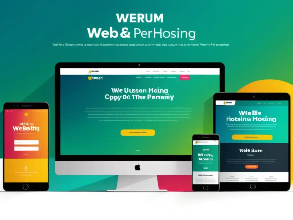 Web hosting premium: diseño moderno y vibrante en múltiples dispositivos Vista impresionante de un diseño web moderno y elegante en múltiples dispositivos