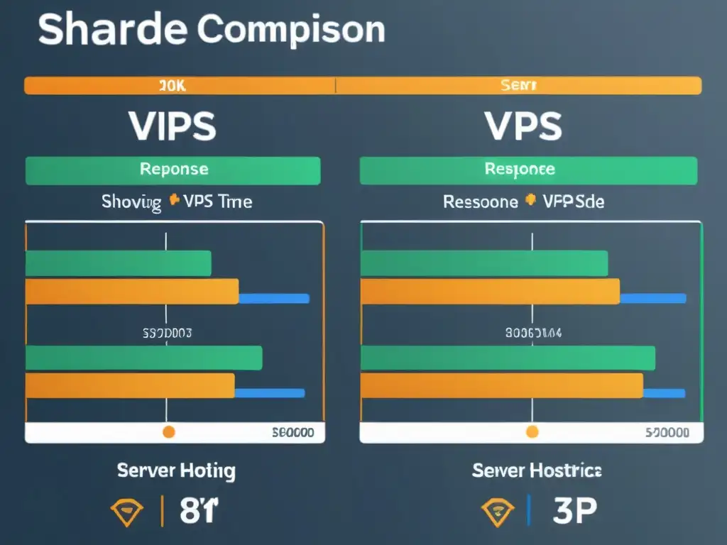 Comparación Hosting: Servidor Compartido vs Comparación visual de rendimiento entre servidor de hosting compartido y VPS, destacando la optimización del rendimiento PHP en el hosting web
