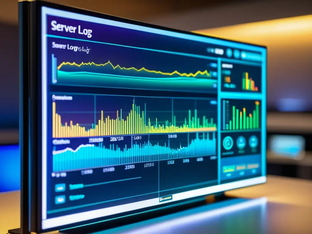 Visualización de datos de logs de servidor: análisis avanzado 'Una visualización de datos detallada en un monitor, reflejando la sofisticación del análisis de logs del servidor para SEO